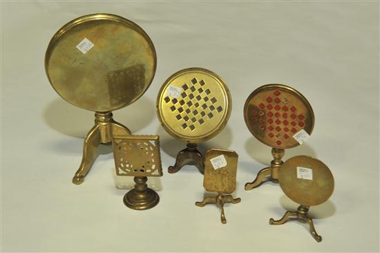 Appraisal: SIX BRASS DOLL SIZE TABLES Brass tilt top tables four