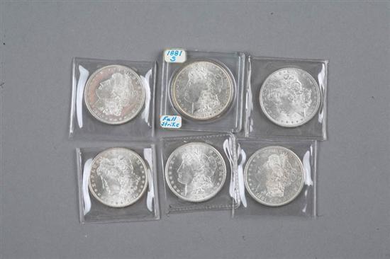 Appraisal: SIX MORGAN SILVER DOLLARS Years include -S -S three -S