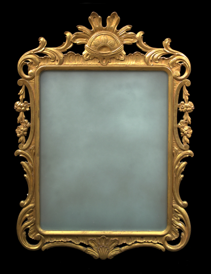 Appraisal: Italian Giltwood Looking Glass the rounded rectangular mirror plate surmounted