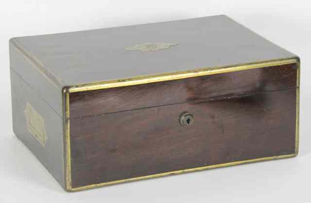 Appraisal: A brass bound rosewood writing box circa cm wide