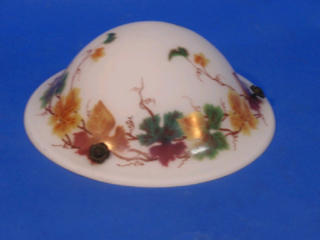 Appraisal: A leaf painted milk glass plaffonier cm diameter