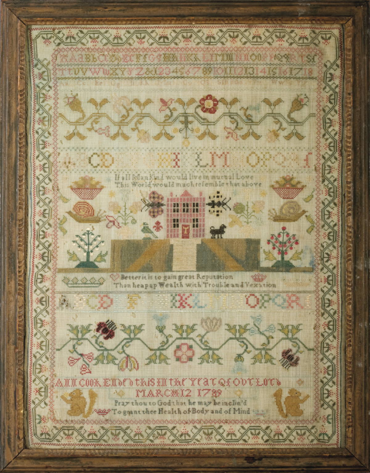 Appraisal: ENGLISH NEEDLEWORK SAMPLER WROUGHT BY ANN COOK With house and