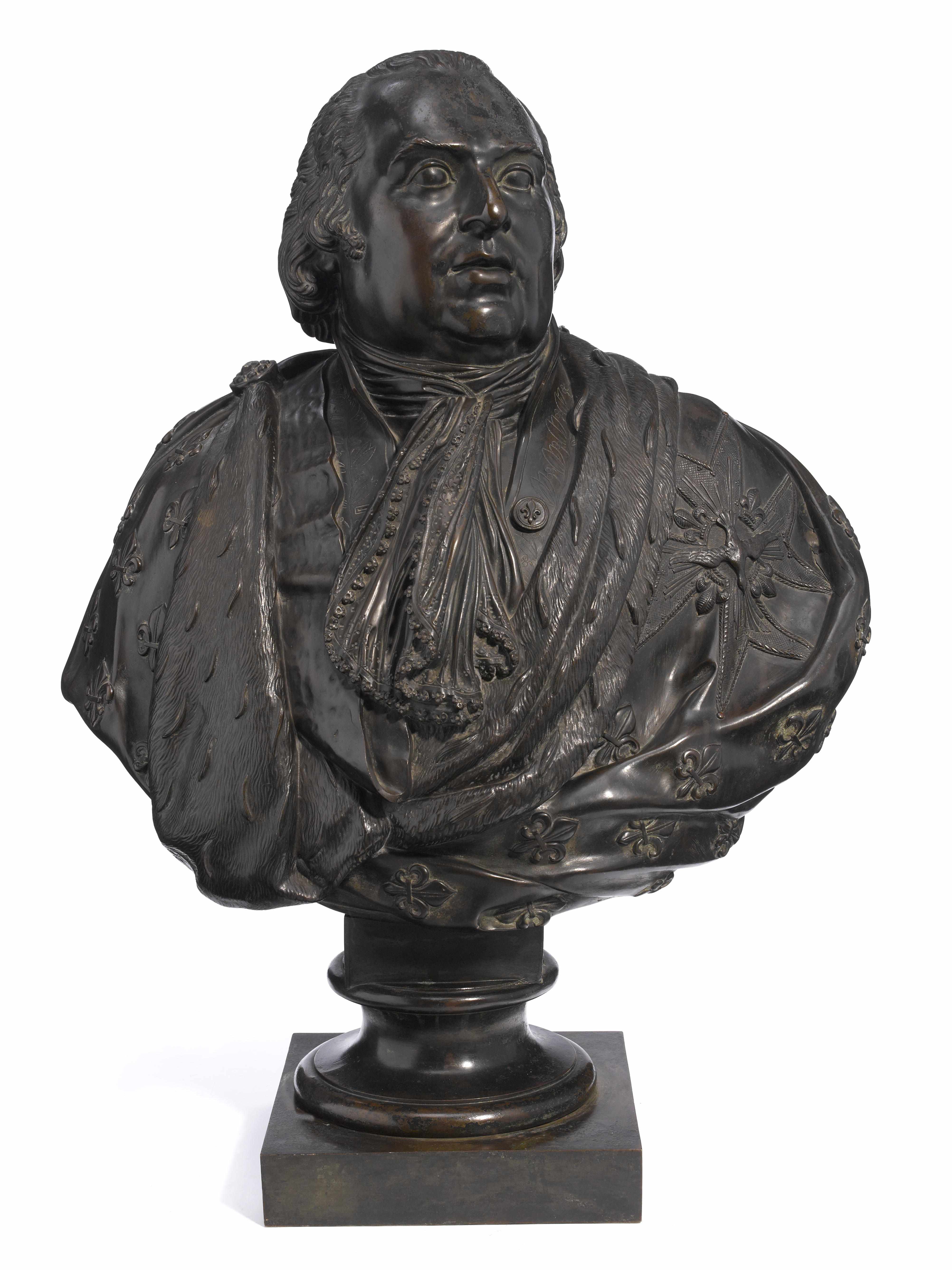 Appraisal: A French patinated bronze bust of Louis XVIII after a