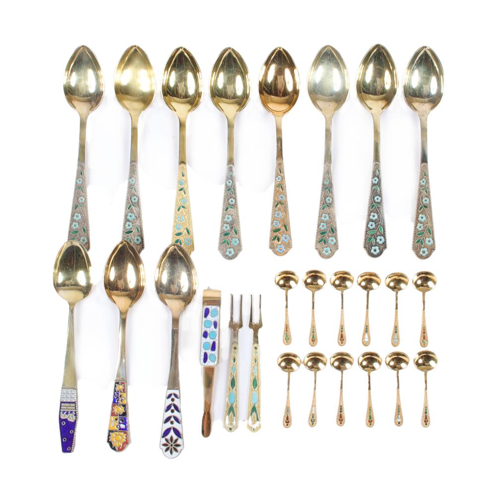 Appraisal: COLLECTION OF SOVIET RUSSIAN GILT ENAMELED SILVER WARE FLATWARE INCLUDING