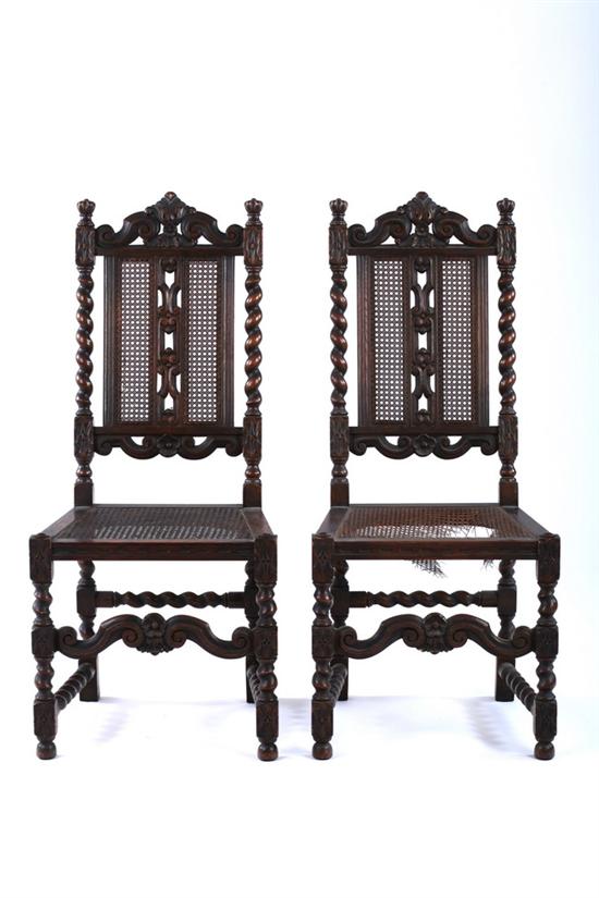 Appraisal: PAIR WILLIAM AND MARY STYLE OAK SIDE CHAIRS th century