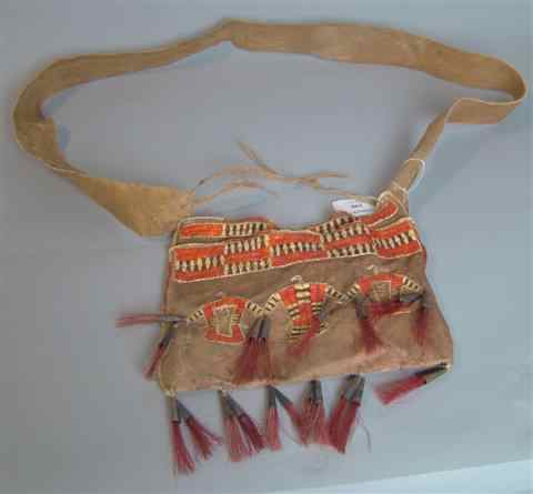 Appraisal: NATIVE AMERICAN QUILL HIDE SHOULDER BAG Possibly Sioux with a