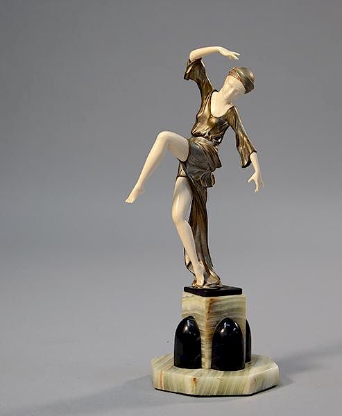 Appraisal: Bronze and ivory figure signed F Preiss inscribed signature high