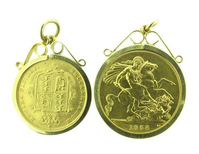 Appraisal: A sovereign pendant mounted in gold And a half sovereign