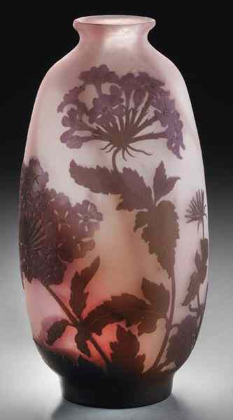 Appraisal: Galle cameo glass vase of ovoid form the pink to