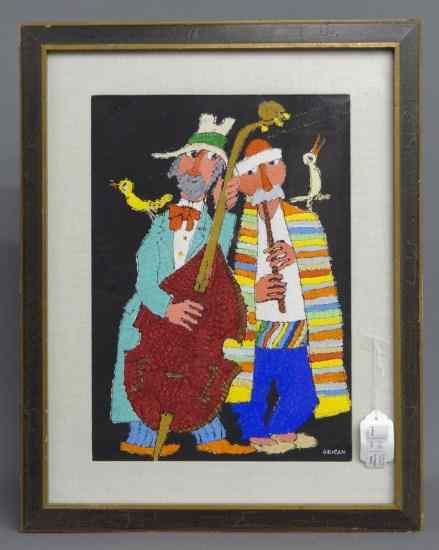 Appraisal: Painting two musicians signed ''Obican'' Croatia - Site '' x