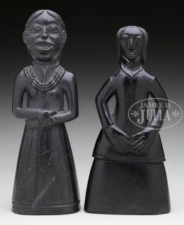 Appraisal: TWO HAIDA ARGILLITE FIGURES Late th century Smaller woman nicely