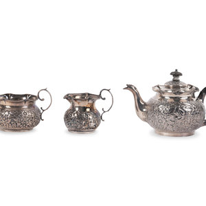 Appraisal: A Victorian Silver Three-Piece Tea Service Maker's Mark Obscured Birmingham