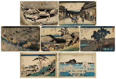 Appraisal: Seven Japanese woodblock prints Ando Hiroshige - stations of the