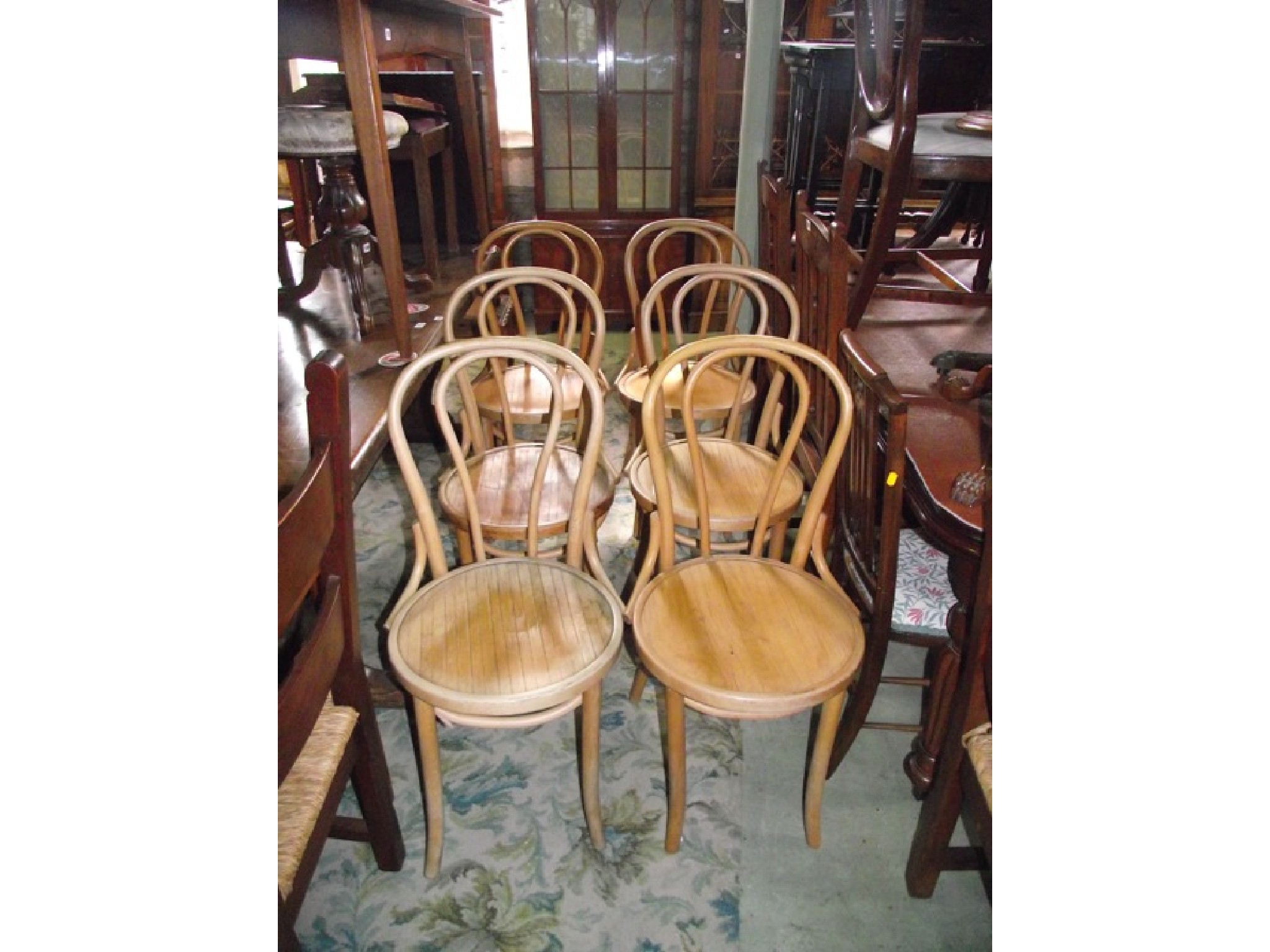 Appraisal: A set of six light beechwood Bentwood caf chairs with