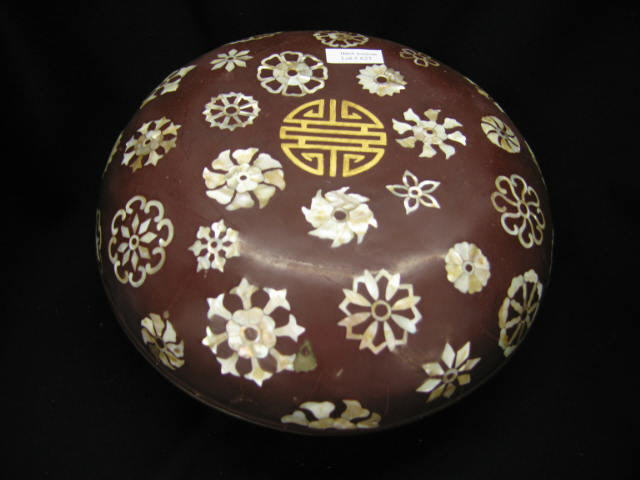 Appraisal: Lacquerware Round Box with mother-of-pearl inlay