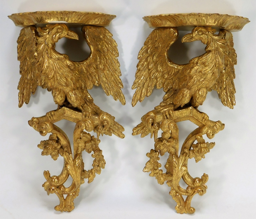 Appraisal: PR GILT CARVED WOOD EAGLE SHELVES Europe Late th- Early