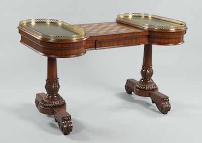 Appraisal: A Maitland Smith Games Table The center of the double