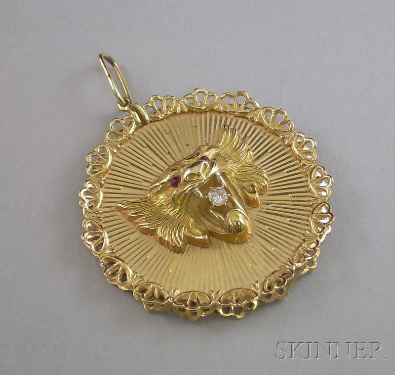 Appraisal: kt Gold Diamond and Gemstone Lion's Head Pendant lg in