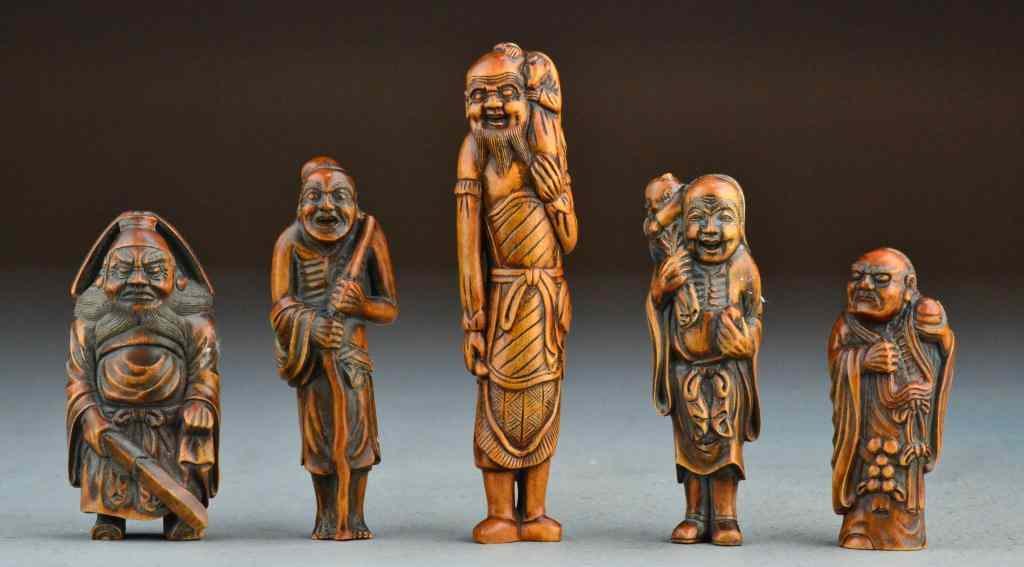 Appraisal: Japanese Meji Period Carved NetsukeTo include five large netsuke carved