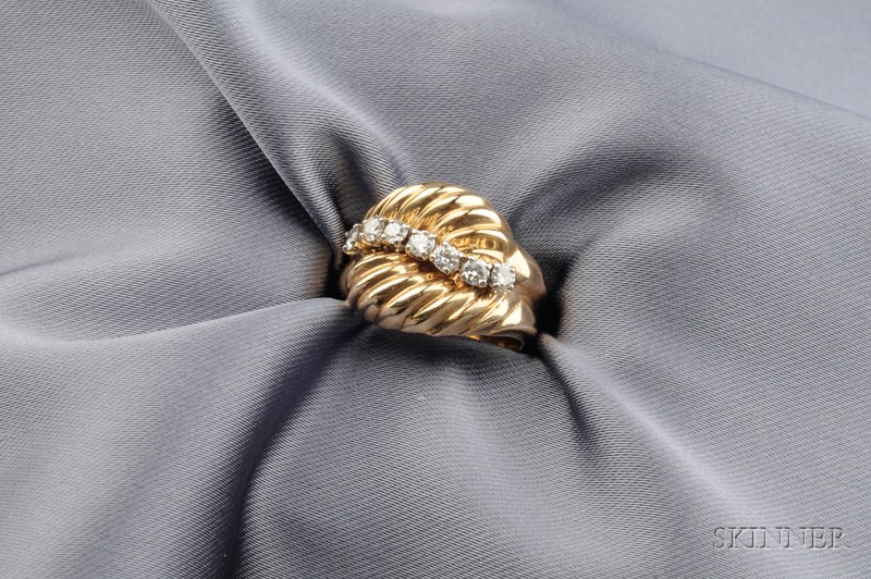 Appraisal: kt Gold and Diamond Ring Cartier the ribbed form set