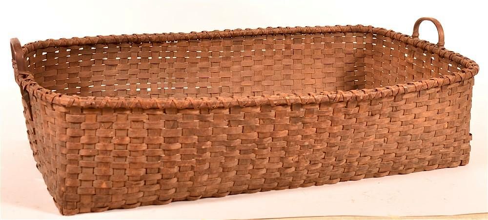 Appraisal: Antique Large Woven Ash Rectangular Basket Antique Large Woven Ash