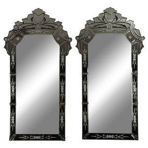 Appraisal: A Pair of Venetian Style Etched Glass Pier Mirrors TH