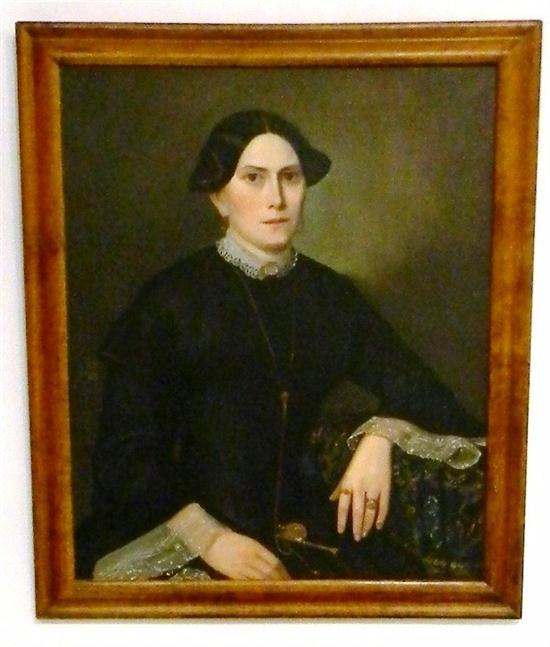 Appraisal: th C oil on canvas Victorian woman in black dress