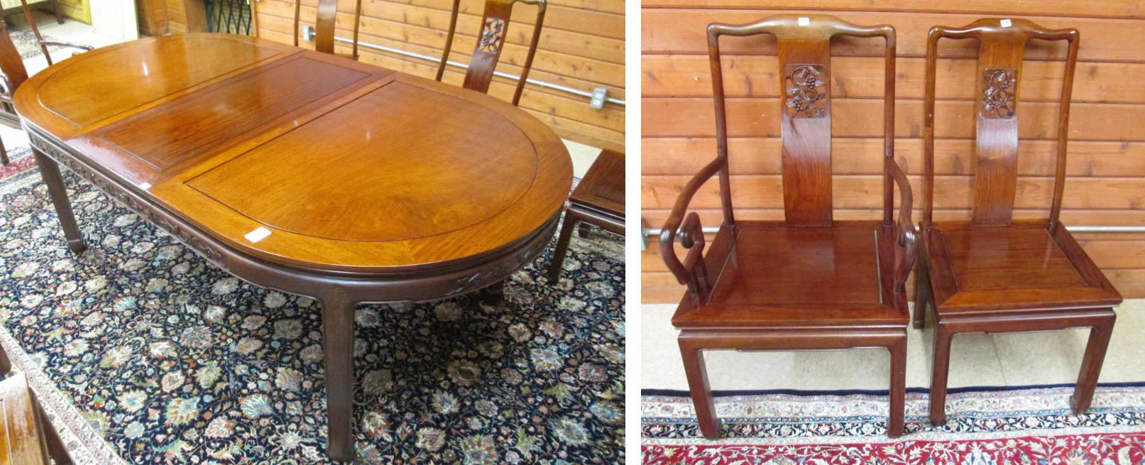 Appraisal: ROSEWOOD DINING TABLE AND CHAIR SET Chinese late th century