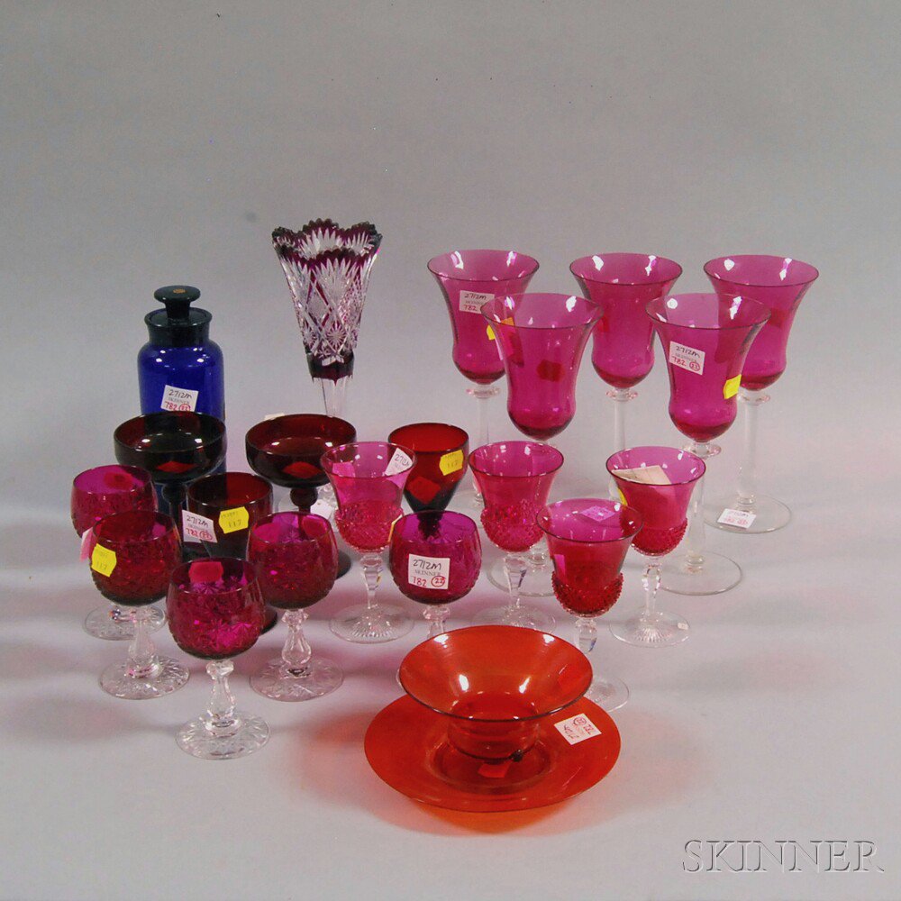 Appraisal: Twenty-two Colored Glass Items including five cranberry Russian pattern wines