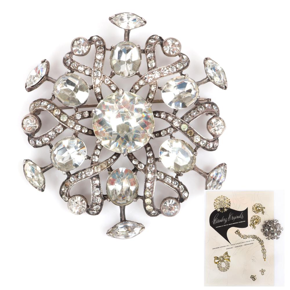 Appraisal: EISENBERG ORIGINAL STERLING DIMENSIONAL OPENWORK SNOWFLAKE BROOCH WITH RIBBON LOOPS