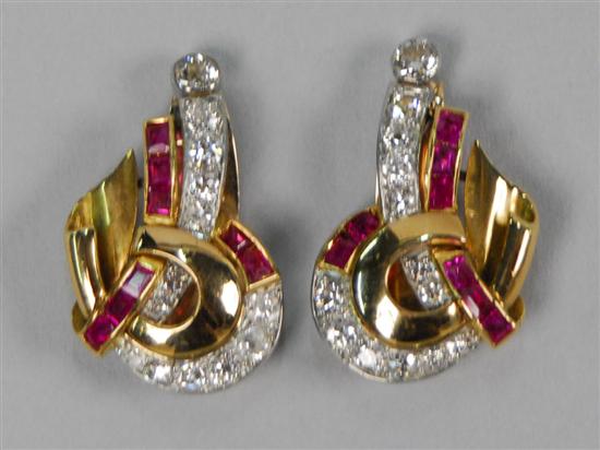 Appraisal: PAIR OF LADIES RETRO YELLOW AND WHITE GOLD DIAMOND AND