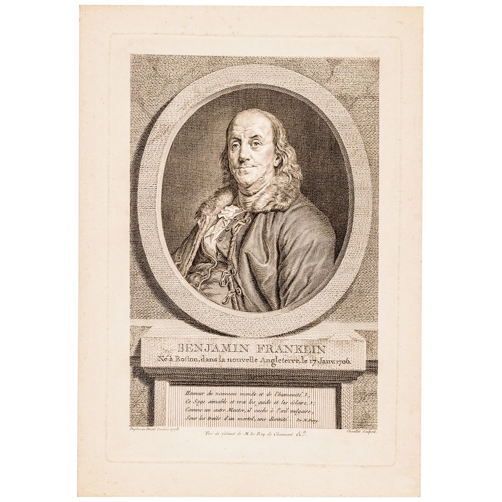 Appraisal: Benjamin Franklin Copper-Plate Engraving by Juste Chevillet After Duplessis Prints