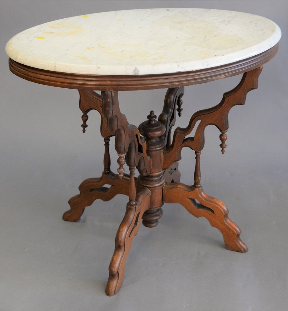 Appraisal: Oval Victorian marble top table ht top x Oval Victorian