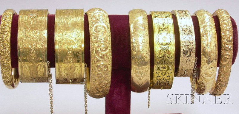 Appraisal: Nine Gold-filled Bangle Bracelets