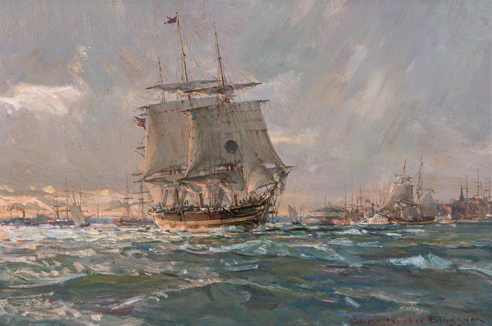 Appraisal: CHRISTOPHER BLOSSOM American b Ship Coming into Port oil on