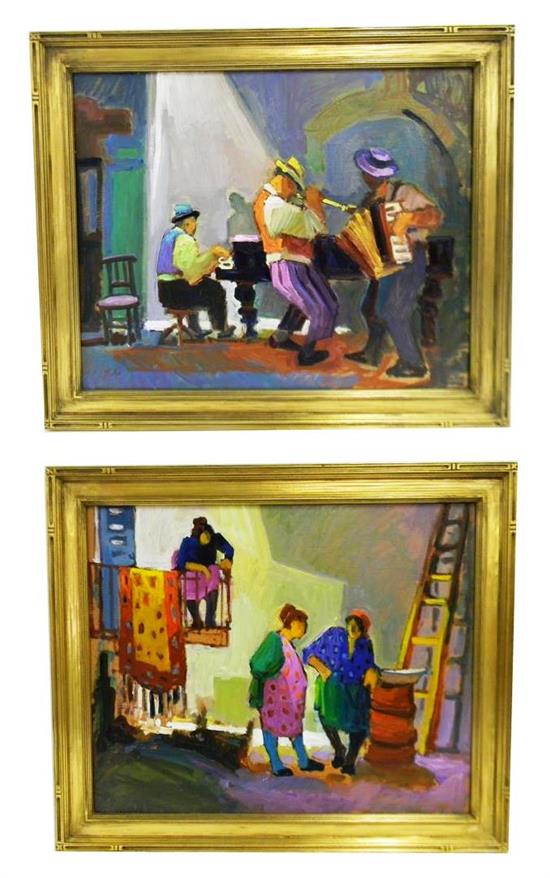 Appraisal: Two Avi Schwartz Israeli b oil on canvas one depicting