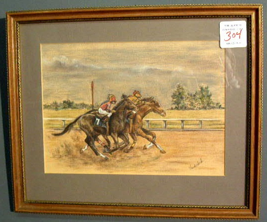 Appraisal: Pastel drawing of racehorses signed Vanderbeck Nancy x