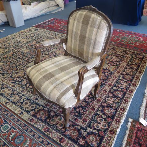 Appraisal: French Arm Chair carved plaid upholstery