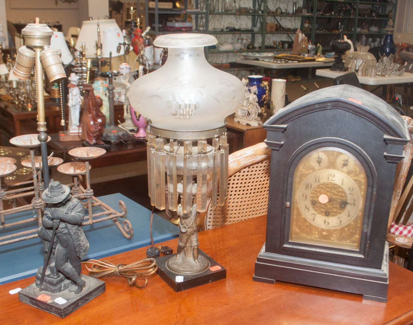 Appraisal: Three assorted items including figural table lamp electrified oil lamp