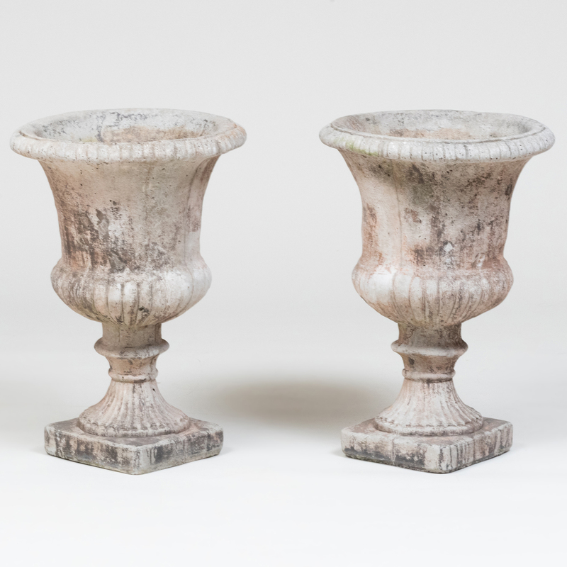 Appraisal: PAIR OF COMPOSITION CAMPANA GARDEN URNS x in diam Condition