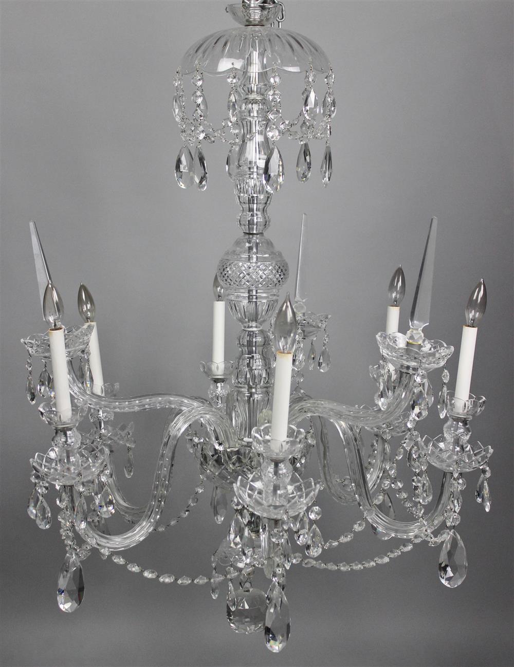 Appraisal: GEORGE III STYLE CUT GLASS SIX LIGHT CHANDELIER the domed