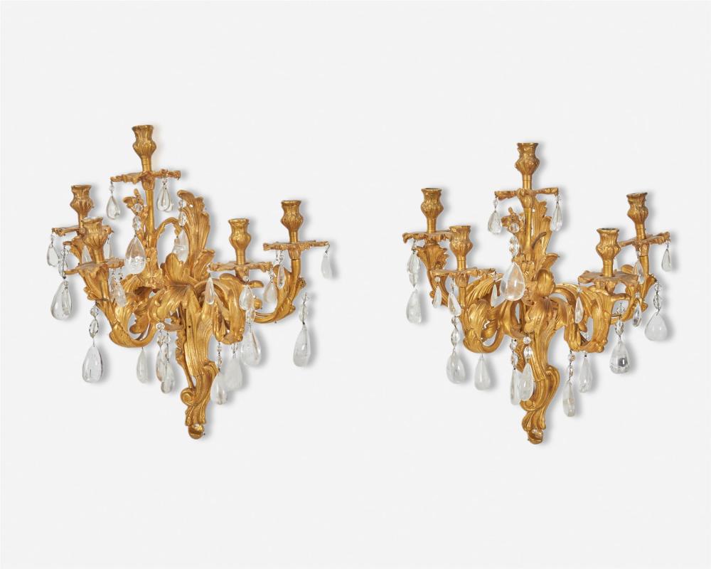 Appraisal: A pair of French Louis XV-style gilt-bronze wall sconces th