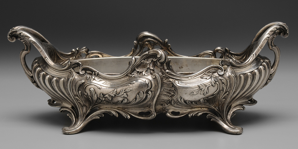 Appraisal: Rococo Style Silver-Plated Jardini re Continental th century elaborate openwork