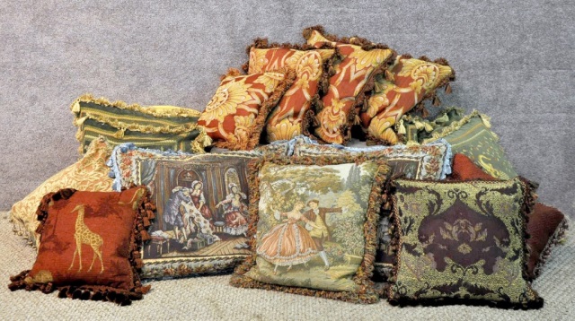 Appraisal: Bxs PillowsMost in tapestry-type fabrics with elaborate trim