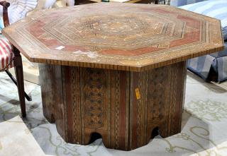 Appraisal: Moroccan Levantine inlaid table the octagonal top having repeating geometric