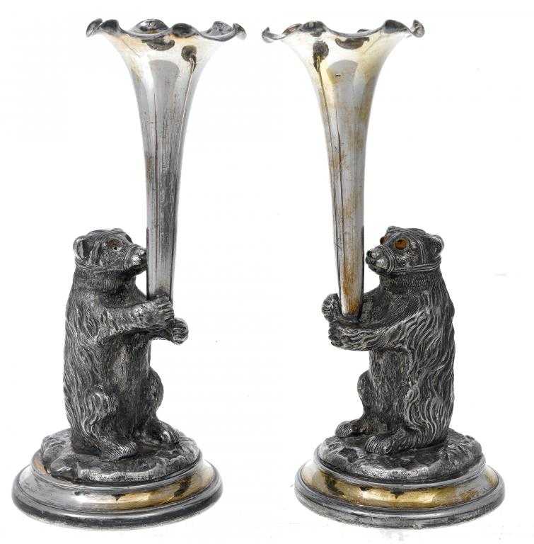 Appraisal: A PAIR OF VICTORIAN BEAR NOVELTY SPECIMEN VASES the bridled