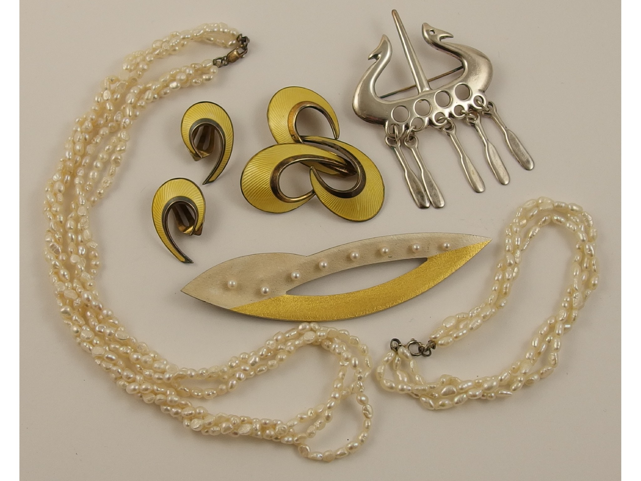 Appraisal: A silver and yellow Norwegian enamel brooch and earring set