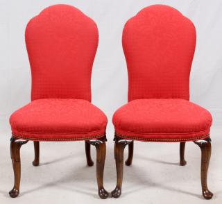 Appraisal: QUEEN ANNE STYLE WALNUT UPHOLSTERED SIDE CHAIRS QUEEN ANNE STYLE