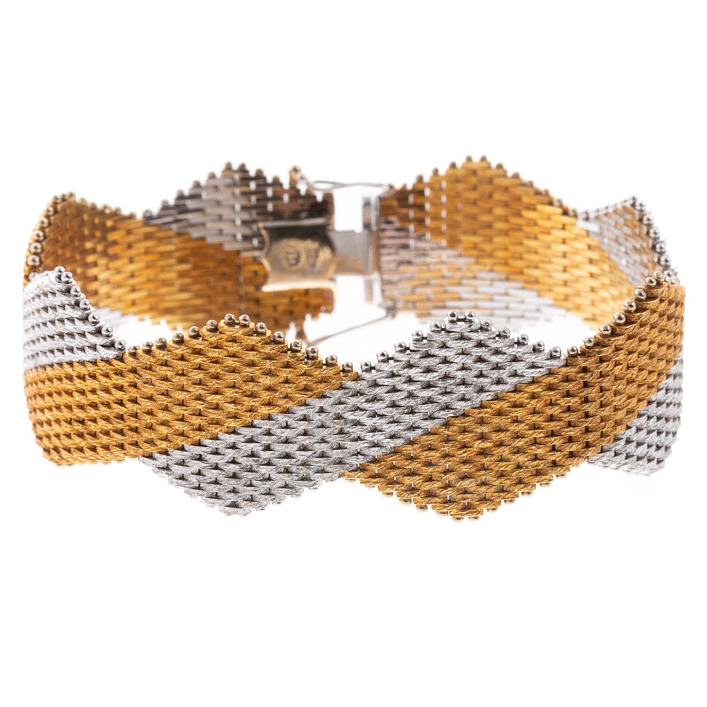 Appraisal: A Heavy K Yellow White Gold Mesh Bracelet K white