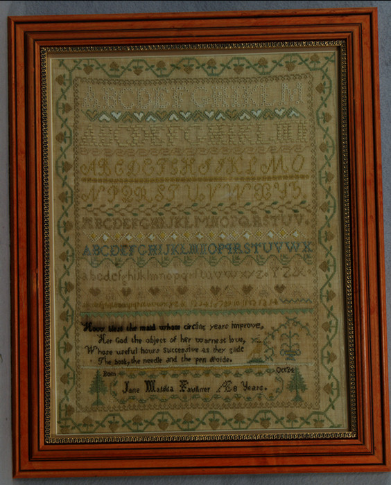 Appraisal: th c needlework sampler Jane Matilda Faulkner Newburyport MA x